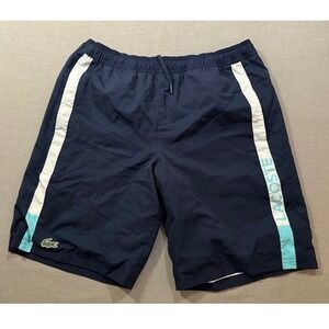Lacoste Sport Navy Blue Athletic Shorts White Stripe Logo Size S 30X8.